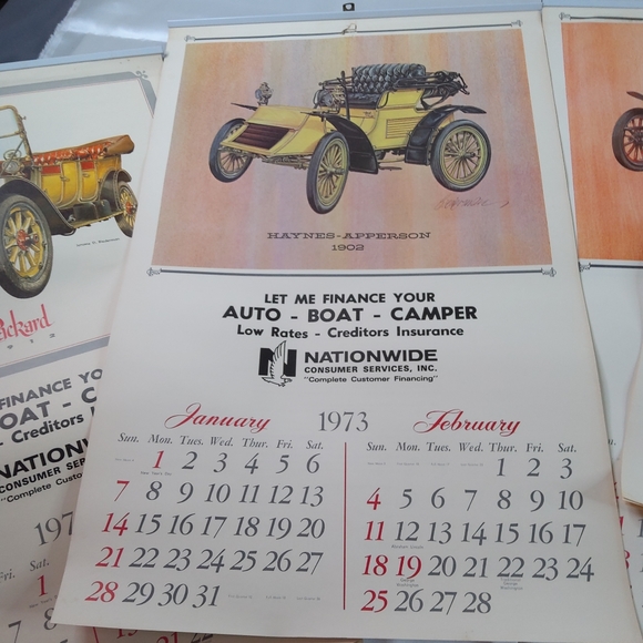 Vintage 1970's Antique Car Insurance Advertising Wall Hanging Calendar Lot Of 8 - Picture 5 of 16